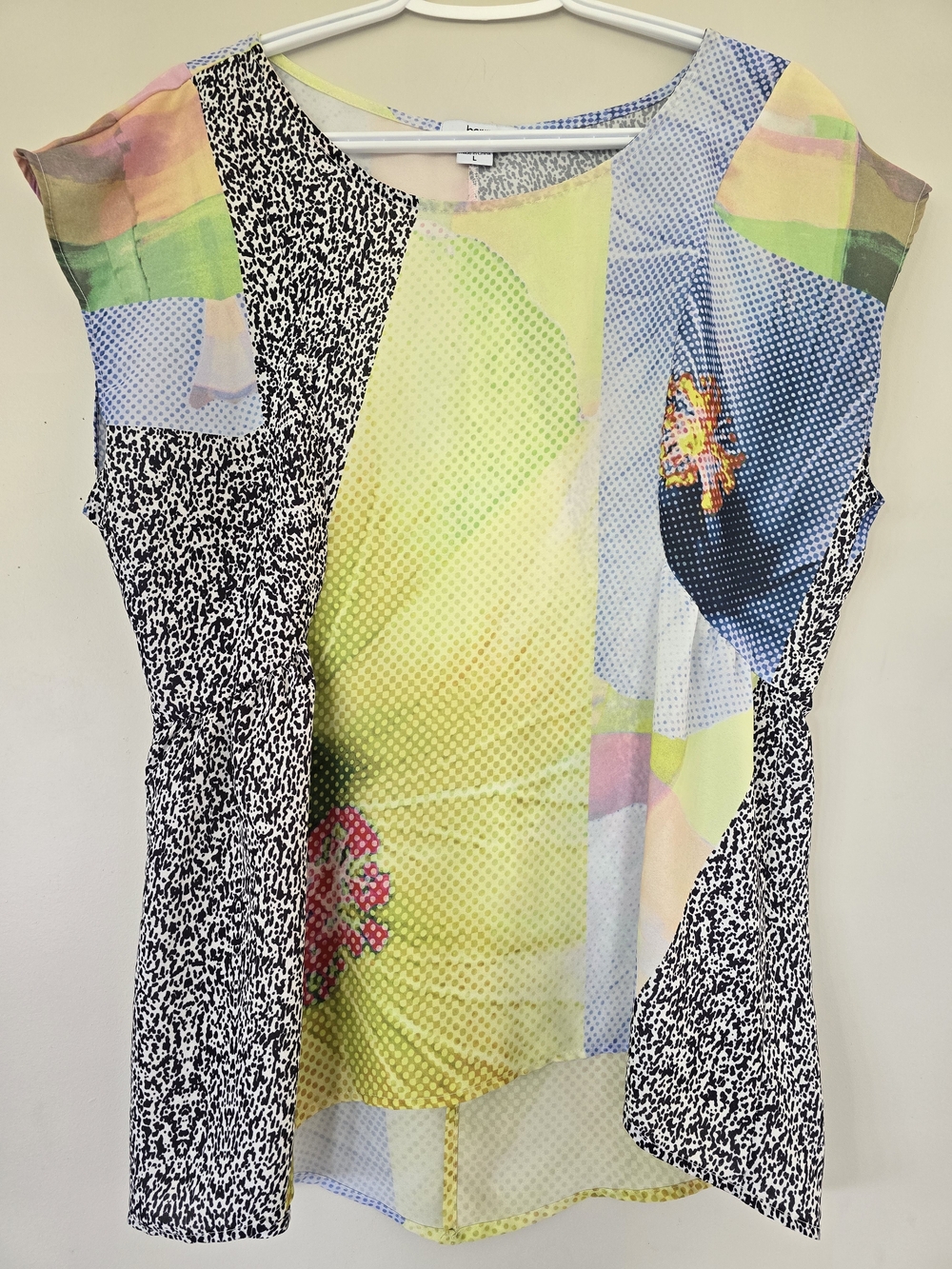 Bar III Multicolor Printed Cap-Sleeve Blouse - Yellow, Blue, Pink, Black